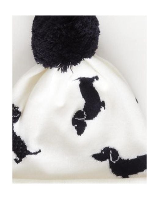 Thom Browne White Pompom Detail Dog Beanie for men