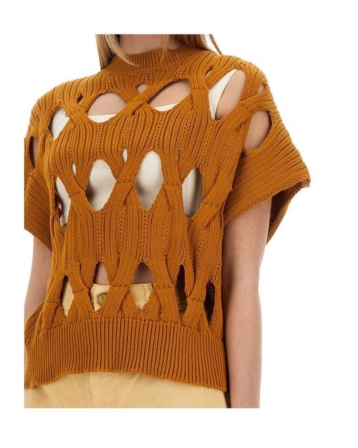 Alysi Brown Springtime Knit Jersey Top