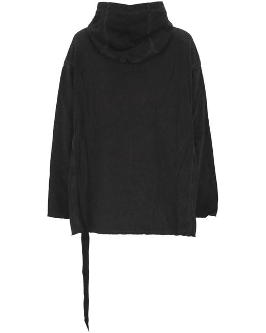 Rick Owens Black Drawstring Raw-Cut Hoodie for men