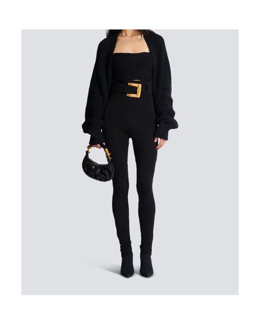 Balmain Black Stretch Belted Slim Trousers