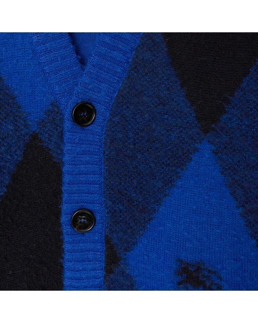 Burberry Blue Argyle Button-Up Knitted Cardigan for men