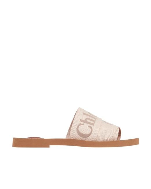 Chloé White Chloé Woody Logo Embroidered Sandals