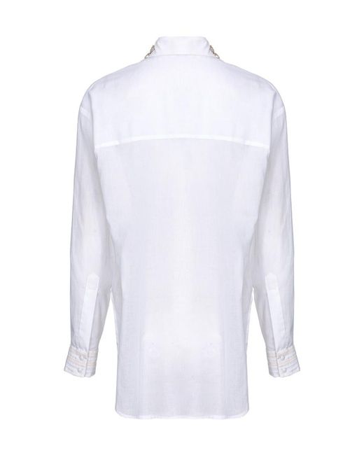 Pinko White Embellished Pleat Detailed Shirt