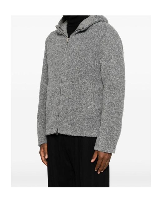 Herno Gray Hooded Bouclé-Effect Coat for men