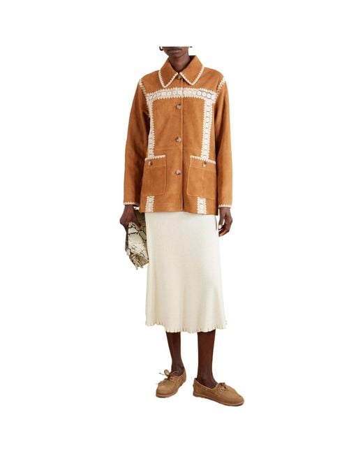 Sea Brown Embroidered Suede Jacket