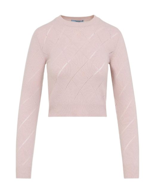 Prada Pink Crewneck Cropped Jumper
