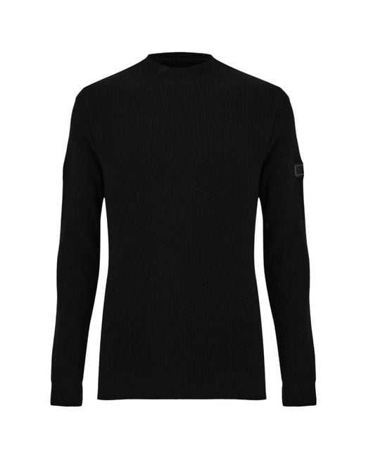 Barbour Black Mock Neck Rib Knit Jumper for men