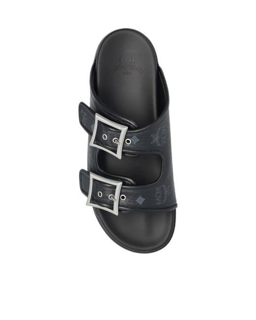 MCM Brown Buckle-Detail Flat Sandals