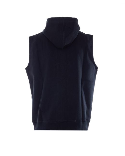 Brunello Cucinelli Blue Zip-Up Sleeveless Drawstring Hoodie for men