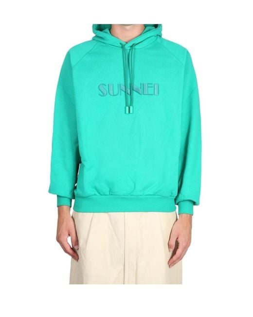 Sunnei Green Logo-Embroidered Hoodie for men