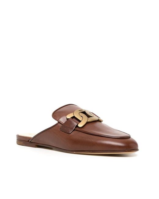 Tod's Brown Chain-Detail Mules