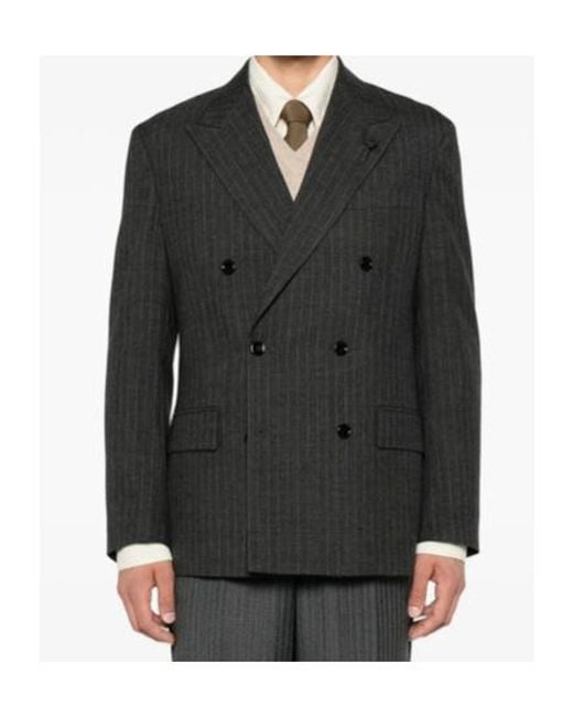 Lardini Black Pinstripe-Pattern Double-Breasted Blazer for men