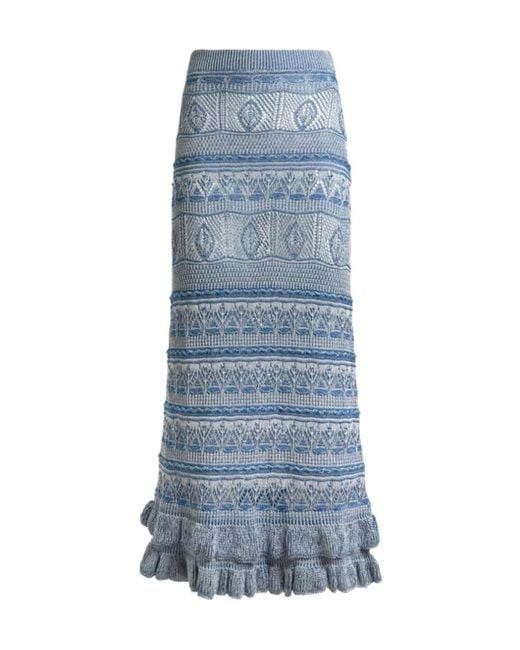 Etro Blue Ruffled Maxi Skirt