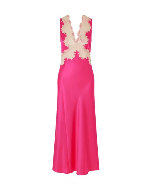 Rixo Pink Lysandra Lace-Trimmed Satin Midi Dress
