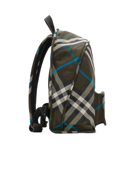 Burberry Green Shield Checked Zipped Backpack for men