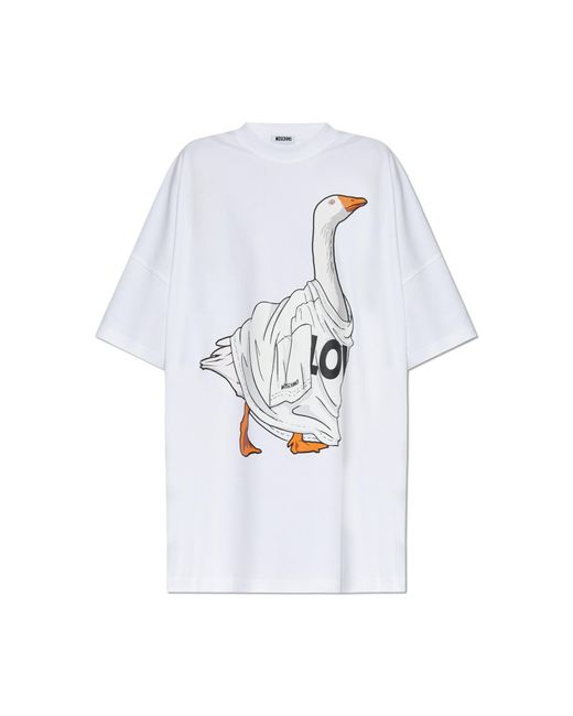 Moschino White Graphic Printed Crewneck T-Shirt Dress