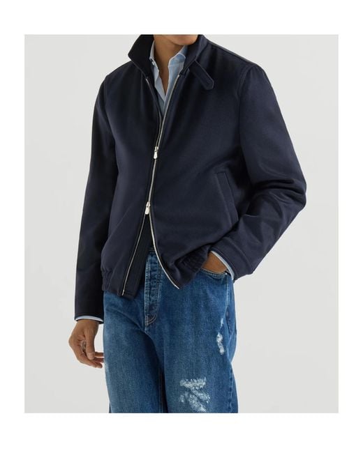 Brunello Cucinelli Blue Stand-Collar Zip Jacket for men