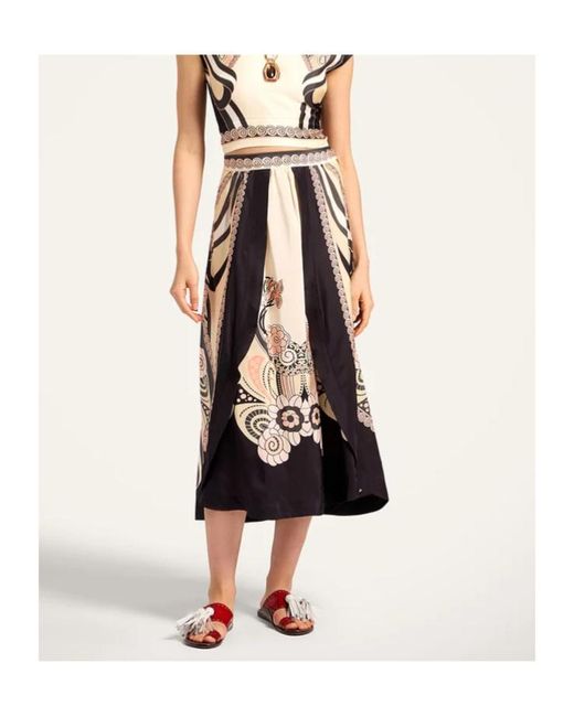 LaDoubleJ Black Floral-Print Midi Skirt