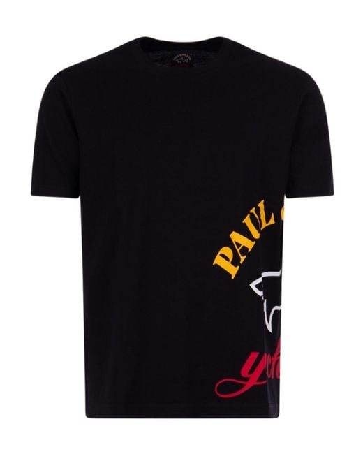 Paul & Shark Black Logo-Print Organic-Cotton T-Shirt for men