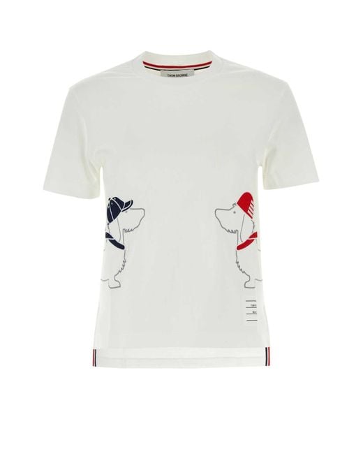 Thom Browne White Dog Embroidered Crewneck T-Shirt