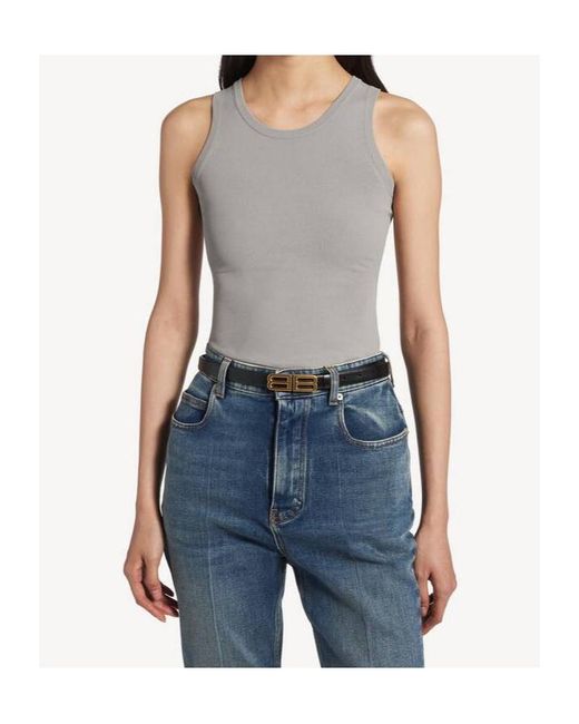 Balenciaga Gray Ribbed Logo Tank Top