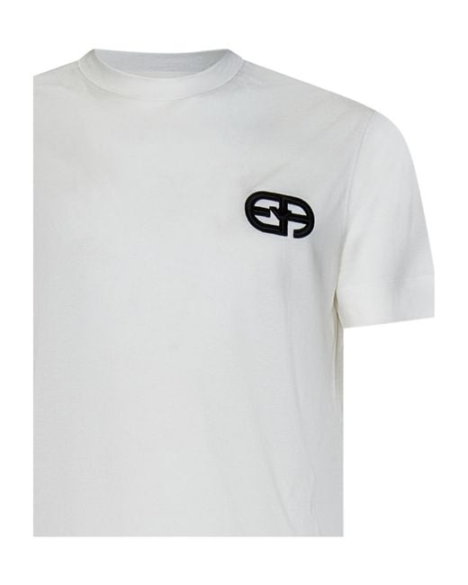 Emporio Armani White Logo Embroidered Crewneck T-Shirt for men