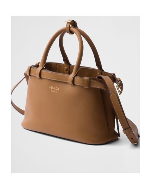 Prada Brown Buckle Small Leather Handbag With Double Belt