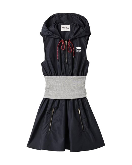 Miu Miu Black Technical Hooded Mini Dress