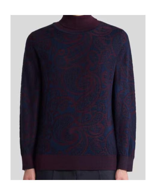 Etro Blue Wool-Blend Jacquard Turtleneck Sweater for men