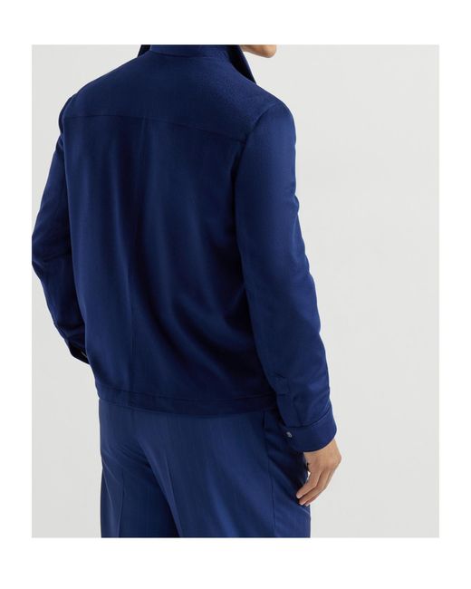 Brunello Cucinelli Blue Flannel-Texture Cashemere Shirt Jacket for men