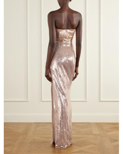 Galvan Natural Nude Sequin Strapless Maxi Dress
