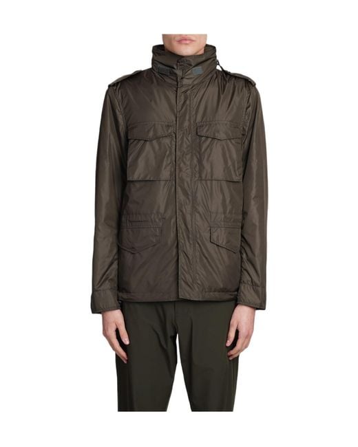 Aspesi Brown Minifield Logo Patch Hooded Jacket for men