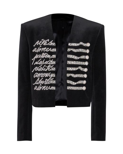 Balmain Black Cropped Velvet Jacket With 'Love Letter' Embroidery for men