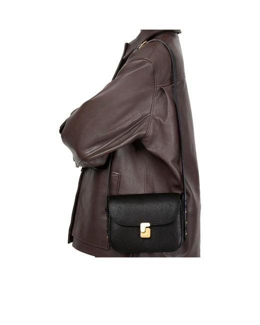Soeur Black Flap Shoulder Bag