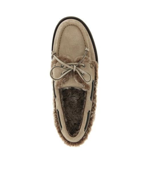 Brunello Cucinelli Gray Precious Insert Boat Shoes