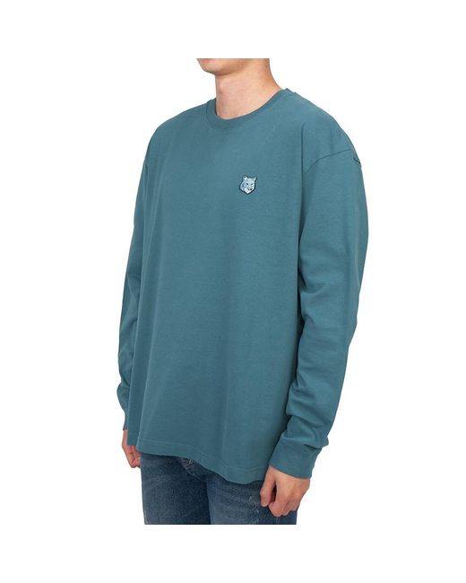 Maison Kitsuné Blue Round Collar And Long-Sleeved T-Shirt for men