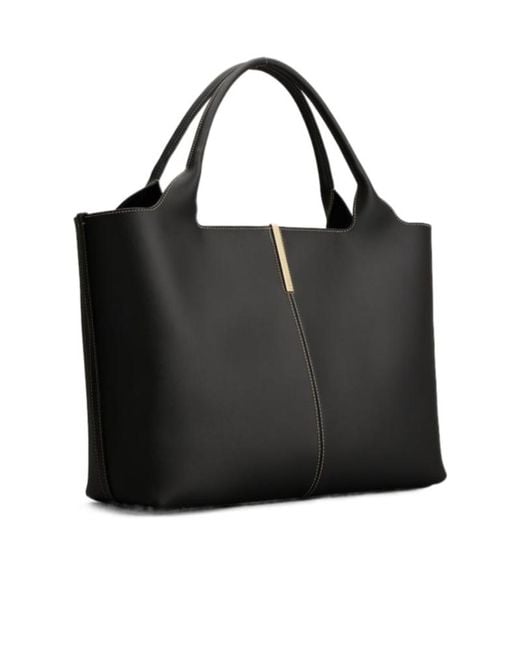 Tod's Black Logo Plaque Medium-Small Shopping Bag