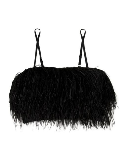 Sleeper Black Feathered Trim Cropped Top