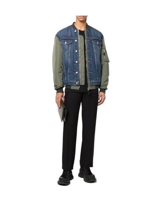 McQueen Blue Hybrid Denim Bomber Jacket for men