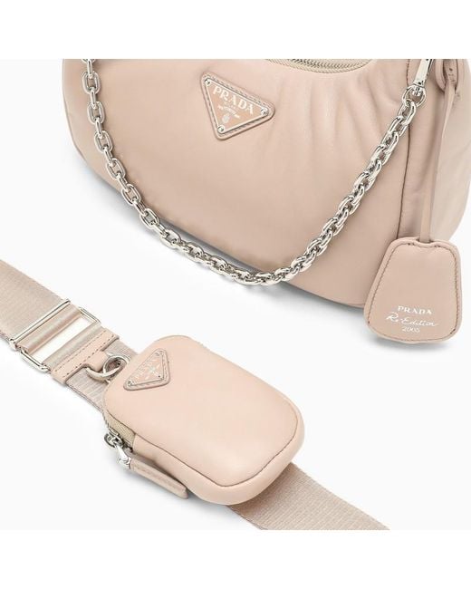 Prada Natural Logo Plaque Chain-Linked Shoulder Bag