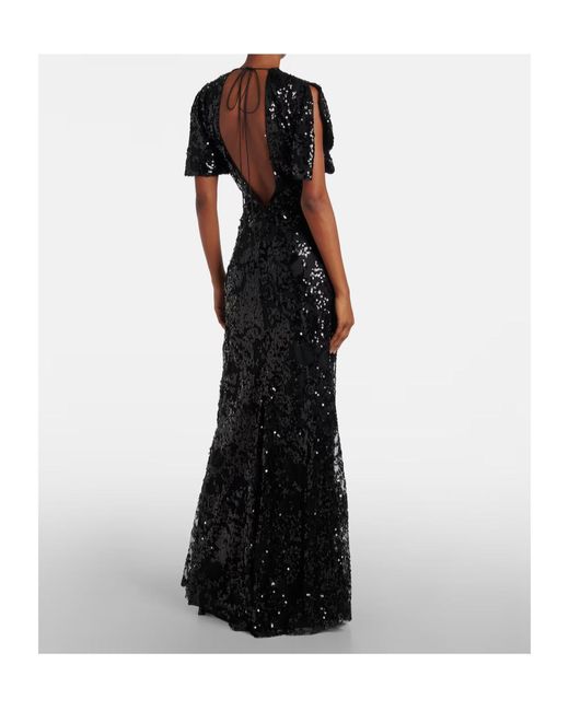 Victoria Beckham Black Sequined Gathered Gown