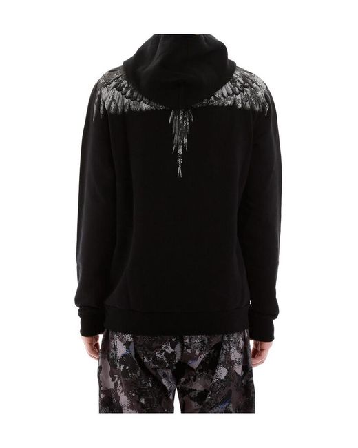 Marcelo Burlon Black Wing Print Hooded Hooded Hoodie for men