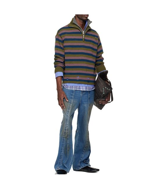 ANDERSSON BELL Black Double Striped Half-Zip Sweater for men