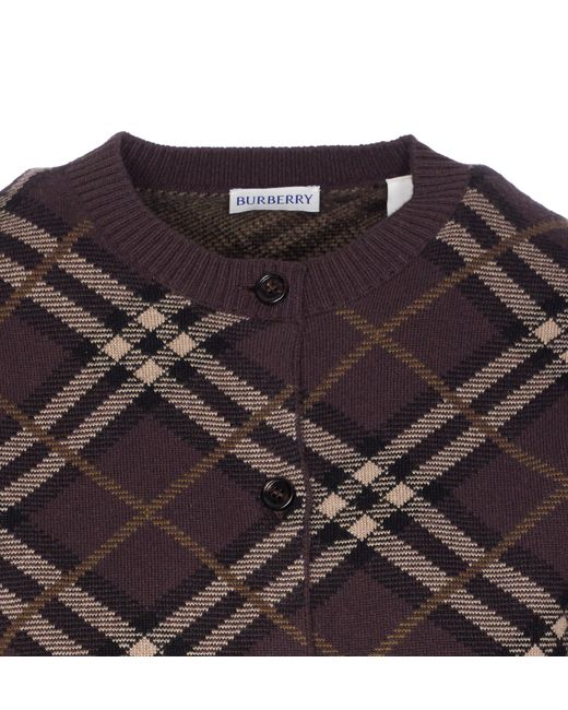 Burberry Gray Checked Crewneck Knitted Cardigan