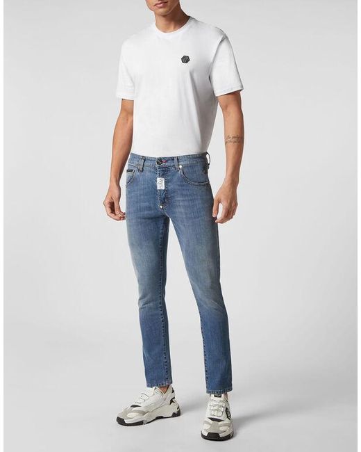 Philipp Plein Blue Low-Rise Skinny-Cut Jeans for men