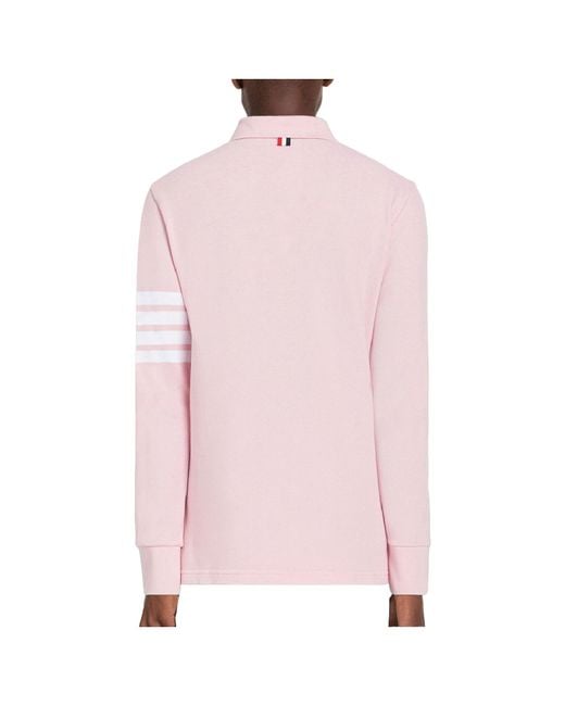 Thom Browne Pink 4-Bar Stripe Long-Sleeved Polo Shirt for men