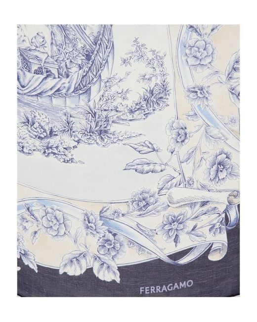 Ferragamo Gray Floral Pattern Shawl