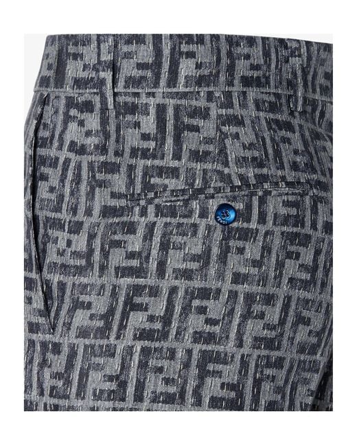 Fendi Gray Ff Denim Shorts With Stitching for men