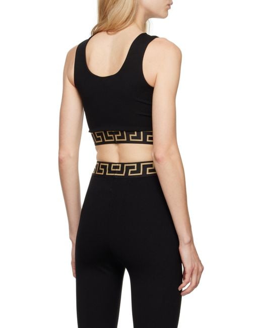 Versace Black Greca Border Sleeveless Cropped Top