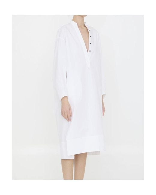 Khaite White Brom Shift Long-Sleeved Midi Dress